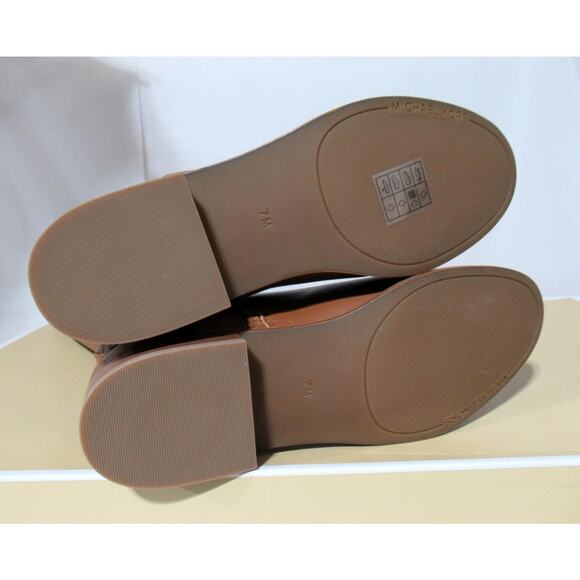 Michael Kors Rory Knee High Riding Boots MK Logo Embossed Strap Luggage Size 7 - Picture 10 of 12